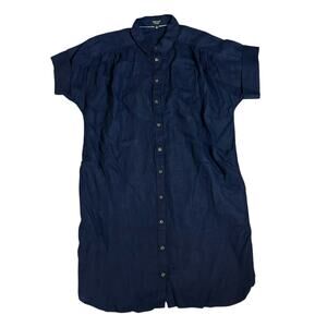 J Crew Baird McNutt Irish Linen Navy Blue Shirtdress Relaxed Fit Womens Medium